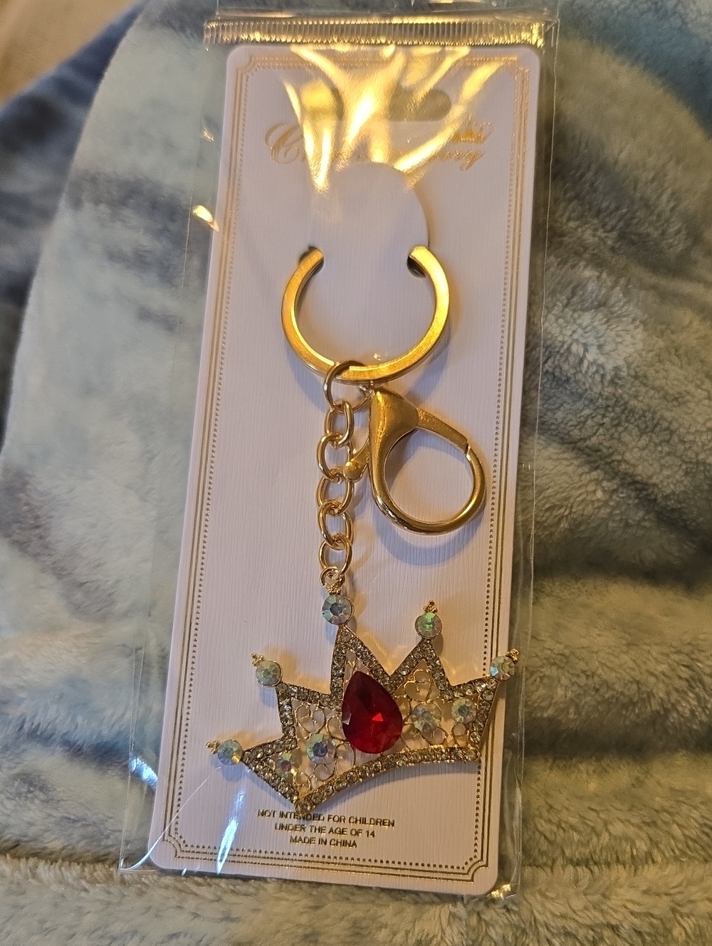 3/$10 Bundle Deals Gold Crown Keychain with Red Gem - Women Accessories